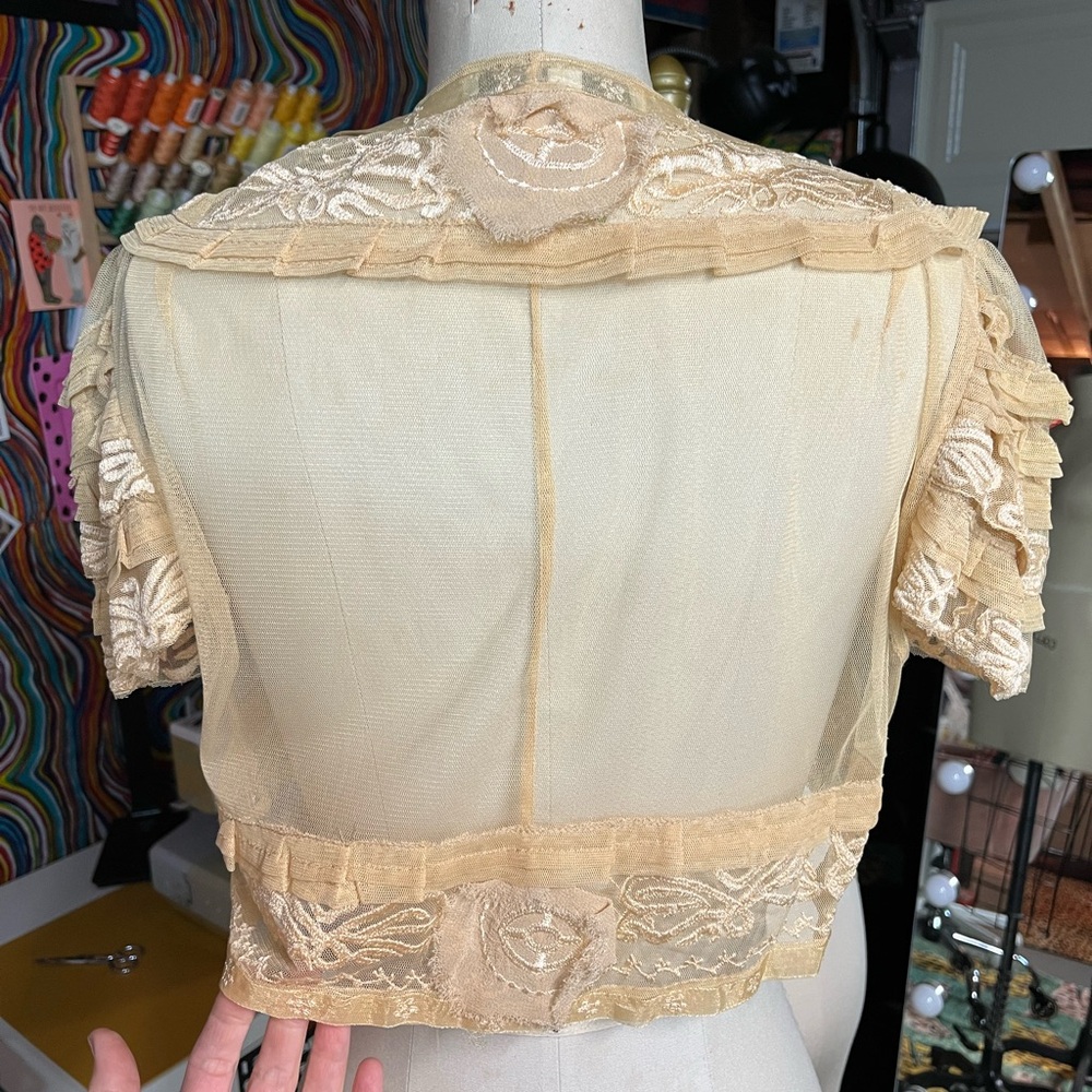 Champagne net embroidered bed jacket - Picture 3 of 4